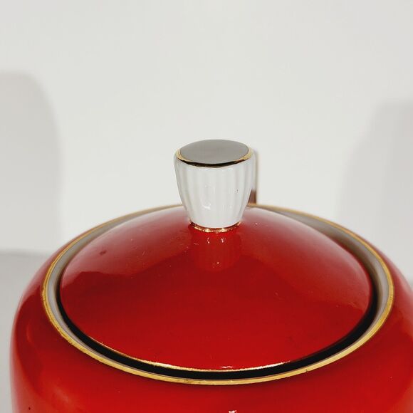 Chodziez Footed Coffee Teapot Red MCM Vtg Poland Ceramic Retro Tall Gold Trim - Picture 10 of 15